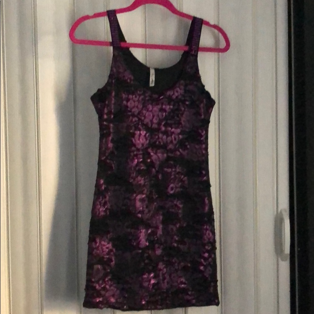 Purple metallic mini dress